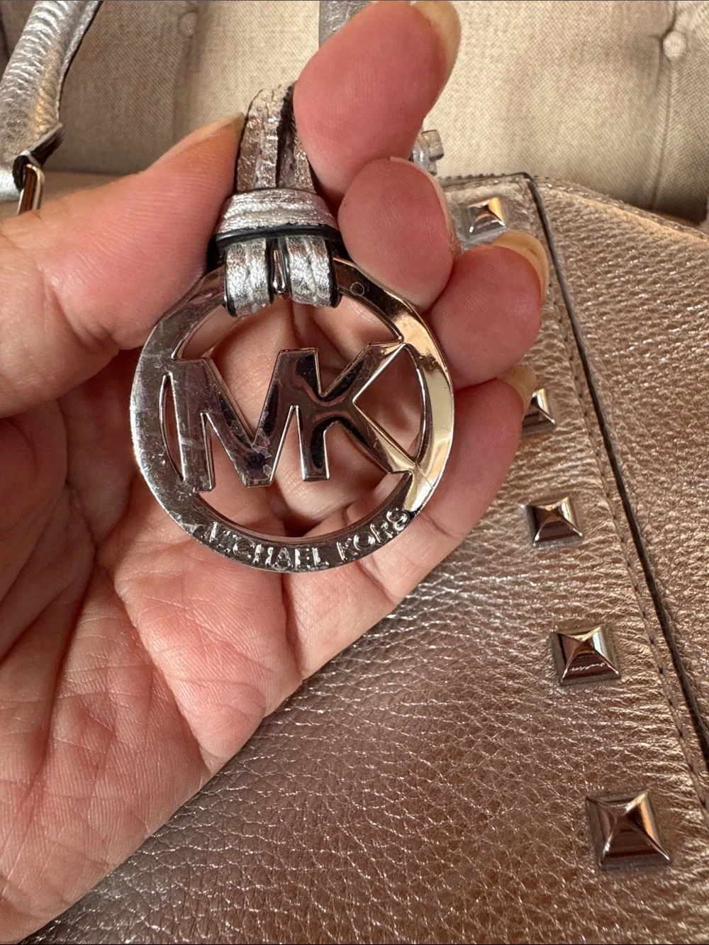 Michael Kors Silver Metallic Studded Satchel